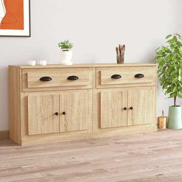 vidaXL Dressoirs 2 st bewerkt hout sonoma eikenkleurig, Verzenden, Nieuw, Overige houtsoorten, Minder dan 50 cm