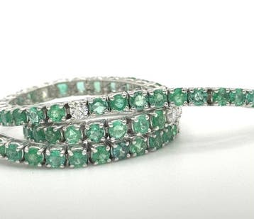 Tennis armband - 18 karaat Witgoud - 4.73ct. tw. Smaragd -