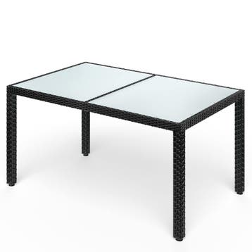 Polyrotan Tuintafel Zwart 150x90x75cm Glas (Tafels), Tuin en Terras, Verzenden, Nieuw