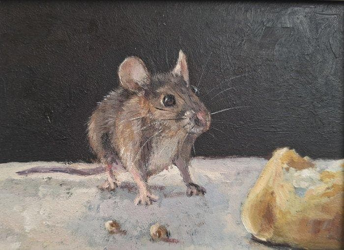 Mijnsbergen (1945) - Muis op zoek naar voedsel, Antiek en Kunst, Kunst | Schilderijen | Klassiek