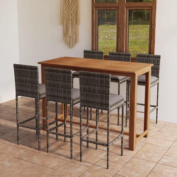 vidaXL 7-delige Tuinbarset met kussens grijs, Tuin en Terras, Tuinsets en Loungesets, Verzenden, Nieuw, Hardhout, 6 zitplaatsen
