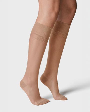 HEMA 2-pak kniekousen licht ondersteunend 40 denier poeder, Kleding | Dames, Verzenden, Nieuw