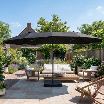Dubbele parasol met voet – antraciet - 450 x 265 x 278 cm |, Tuin en Terras, Parasols, Verzenden, Nieuw