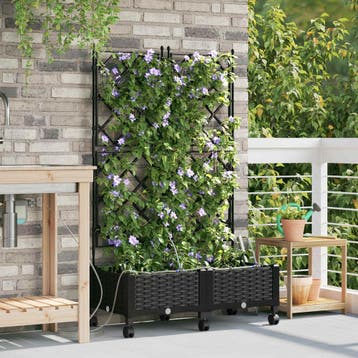 vidaXL Tuin Pot met Irrigatie en Wielen 2 st Zwart 80 x 40 x, Verzenden, Nieuw, Minder dan 60 cm, 60 cm of meer