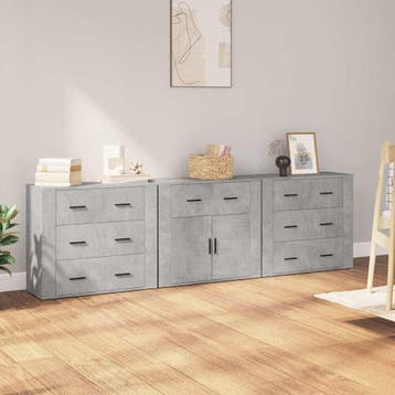 vidaXL Dressoirs 3 st bewerkt hout betongrijs, Minder dan 50 cm, Verzenden, Nieuw, 25 tot 50 cm