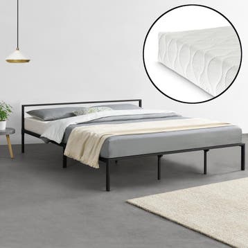 Metalen bed Zeus met bedbodem en matras 180x200 cm zwart, Verzenden, Nieuw