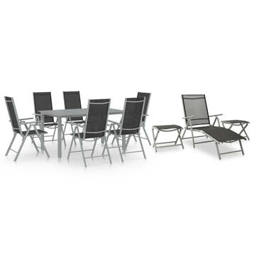 vidaXL 10-delige Tuinset zwart en zilverkleurig, Verzenden, Tuinset, 7 zitplaatsen, Nieuw