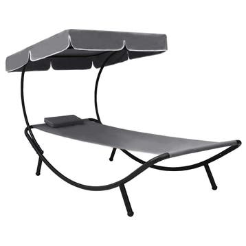 vidaXL Loungebed met luifel en kussen grijs, Verzenden, Nieuw