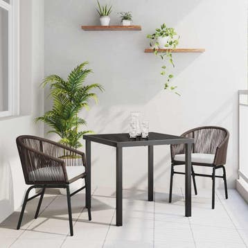 vidaXL Tuin eettafelset 3 pcs Bruin Gepoedercoat staal, Verzenden, Nieuw, Rotan, 3 zitplaatsen