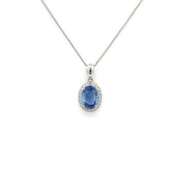 Ketting met hanger - 14 karaat Witgoud - 1.01ct. tw. Saffier