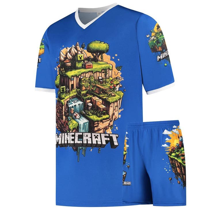 Minecraft Shirt en Broekje - Voetbaltenue - Blauw - Kinderen, Sport en Fitness, Voetbal, Nieuw, Verzenden