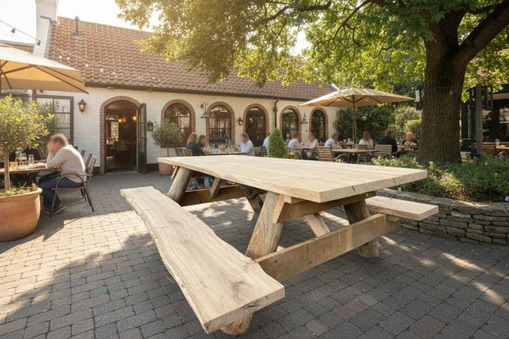 Rockwood® Landschapspicknicktafel Eiken / Kastanje 220cm, Tuin en Terras, Picknicktafels, Nieuw, Hout, Rechthoekig, Ophalen of Verzenden