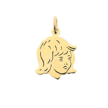 Gouden hanger van een meisjes kinderkopje (Hanger of bedel), Ophalen of Verzenden, Gebruikt, Goud, Overige merken