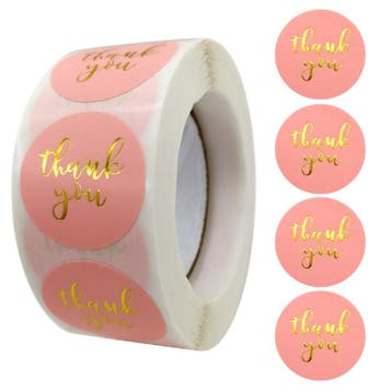 500 Stickers Op Rol - 2.5cm - Thank You Metal Roze - Bedankt, Verzenden, Nieuw