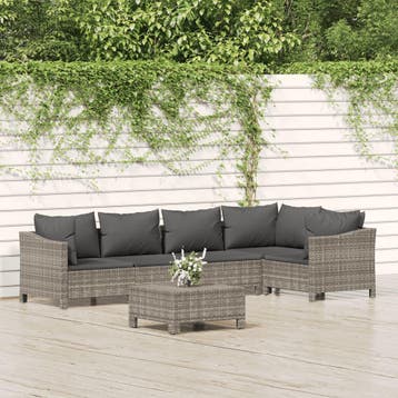 vidaXL 6-delige Loungeset met kussens poly rattan grijs, Verzenden, Nieuw, Loungeset