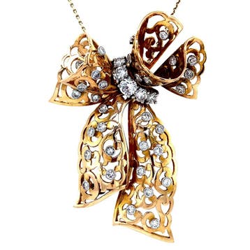Gouden strik hanger met diamant 14 krt/950, Sieraden, Tassen en Uiterlijk, Ophalen of Verzenden, Nieuw