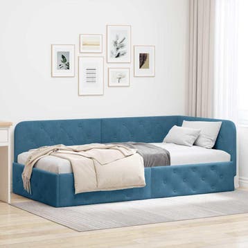 vidaXL Hoekbedframe Blauw 100 x 200 cm Fluweel, Verzenden, Nieuw, Blauw, Stof