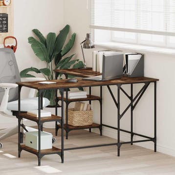 vidaXL Bureau 139x139x75 cm bewerkt hout gerookt, Verzenden, Nieuw