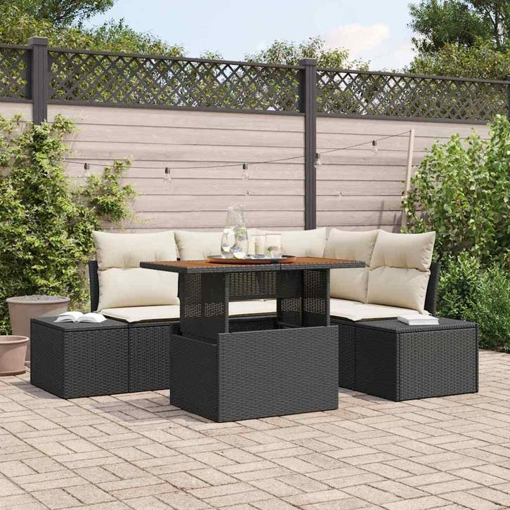 vidaXL Tuin Sofa Set met kussen met kussen 5 pcs Zwart en, Tuin en Terras, Tuinsets en Loungesets, Nieuw, 5 zitplaatsen, Rotan