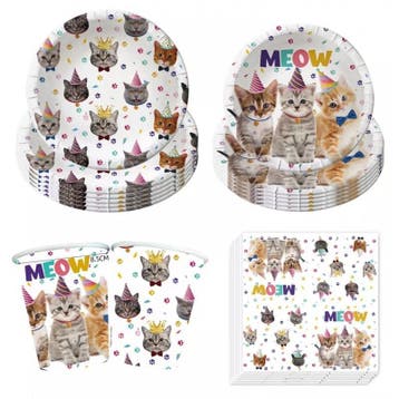 50-delige set Happy Cats met bordjes, bekertjes en servetten, Dieren en Toebehoren, Verzenden, Nieuw