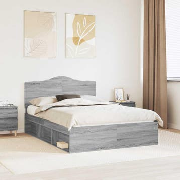 vidaXL Bedframe Grijs Sonoma 140 x 190 cm Massief grenenhout, Huis en Inrichting, Verzenden, Nieuw, Grijs, Hout