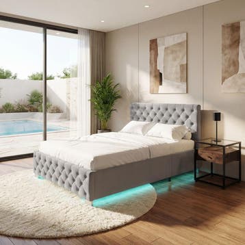 Gestoffeerd bed met LED-strips & opbergruimte, Verzenden, Nieuw