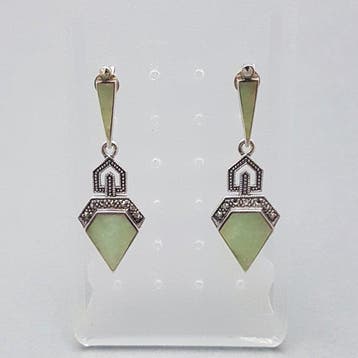 Zilver, Art Deco, Jade - Oorbellen - + Markasieten.