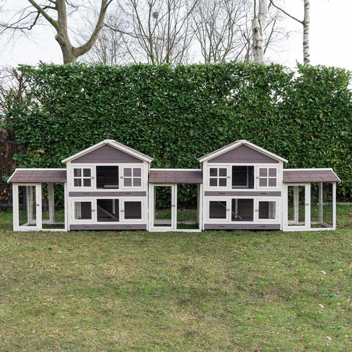 Konijnenhok Sissi Duo Giant Taupe Dennenhout Afmeting:, Dieren en Toebehoren, Knaagdieren en Konijnen | Hokken en Kooien, Verzenden