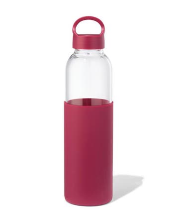 HEMA Waterfles 500ml glas met siliconen sleeve bordeauxrood, Verzenden, Nieuw