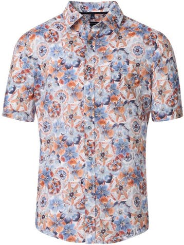 Casa Moda Casual Linnen Overhemd Korte Mouw Kent Boord, Verzenden, Nieuw, Oranje