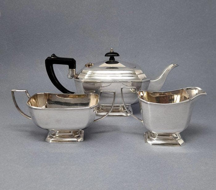 Theeservies (3) - Unused - Verzilverd - Art Deco circa 1930, Antiek en Kunst, Kunst | Designobjecten