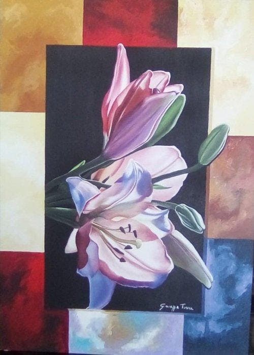 giuseppe torre - Flower, Antiek en Kunst, Kunst | Schilderijen | Modern