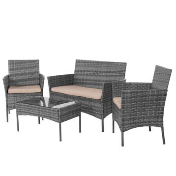 Tuinset - 4 Delig - Stoelen - Bank - Tafel - Rotan - Grijs, Tuin en Terras, Ophalen of Verzenden, Nieuw