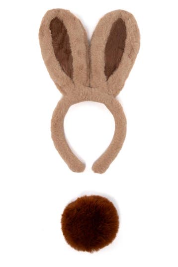 KIMU® Haarband Konijn Dikke Oren Bruin met Staart Diadeem Ko, Ophalen of Verzenden, Nieuw, Carnaval, Accessoires