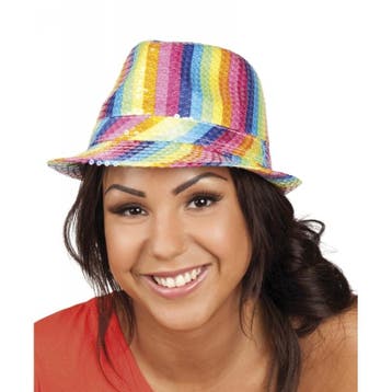 Trilby hoed met pailletten - regenboog - glitter - Feestho.., Verzenden, Nieuw