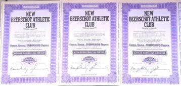 België. 3 aandelen New Beerschot Athletic Club (rond 1955)