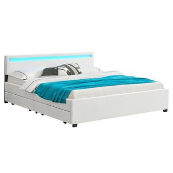 Gestoffeerd bed Lyon - 180 x 200 cm - Wit - LED Verlichting, Verzenden, Nieuw