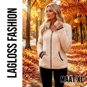 Dames Jas Beige – Warme Pluche Jas met Rits en Zakken – Maat, LaGloss, Verzenden, Nieuw, Overige kleuren