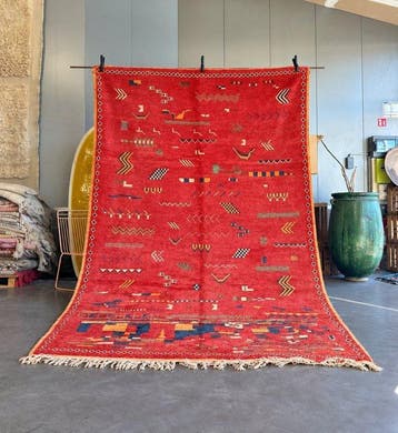 Marokkaans Berber tapijt – Rode wol – Veelkleurige, Nieuw
