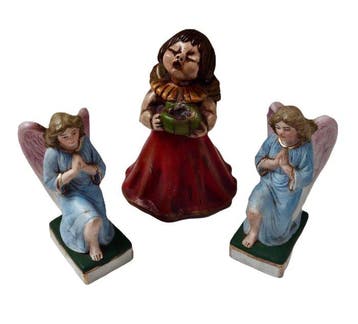 sculptuur, farbige Heiligenfiguren 2 betende Engel knieend +, Antiek en Kunst