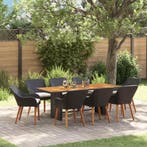 vidaXL Tuin eettafelset met kussen 9 pcs Zwart poly rattan, Verzenden, Nieuw, Rotan, Meer dan 8 zitplaatsen