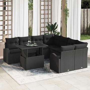 vidaXL Tuin Sofa Set 9 st Zwart poly rattan, Tuin en Terras, Tuinsets en Loungesets, Verzenden, Nieuw, Rotan, Meer dan 8 zitplaatsen