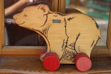 Steiff: Houten Trek Beer - Teddybeer - 1960-1970 - Duitsland, Antiek en Kunst, Antiek | Speelgoed