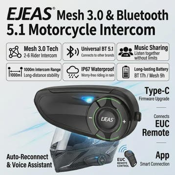 EJEAS Q8 Motorhelm Intercom Systeem - Bluetooth 5.1, IP67 Wa, Verzenden, Nieuw