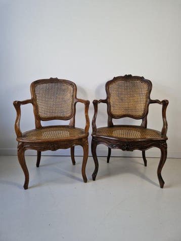Stoel (2) - Walnoot - Franse rieten fauteuils