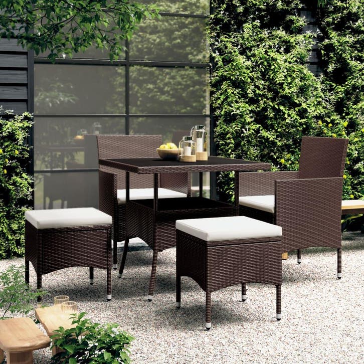 vidaXL 5-delige Loungeset poly rattan bruin, Tuin en Terras, Tuinsets en Loungesets, Loungeset, Nieuw, 4 zitplaatsen, Rotan, Verzenden