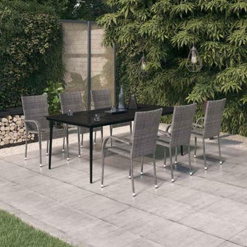 vidaXL 7-delige Tuinset grijs en zwart, Tuin en Terras, Verzenden, Nieuw, 6 zitplaatsen, Tuinset