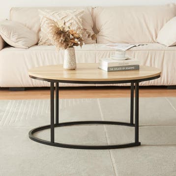 Salontafel Niederlande ovaal set van 2 zwart en eikenkleurig, Huis en Inrichting, Tafels | Salontafels, Verzenden, Nieuw