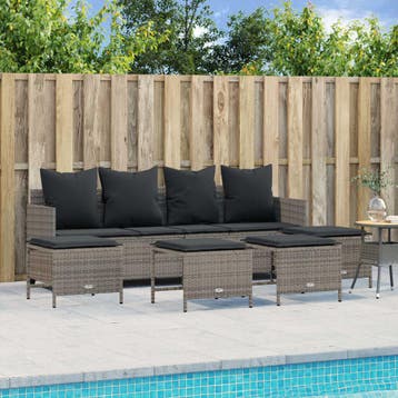 vidaXL 5-delige Loungeset met kussens poly rattan grijs, Verzenden, Nieuw, Loungeset