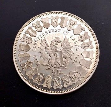 Zwitserland. 5 Francs 1879 / Basel Shooting Festival